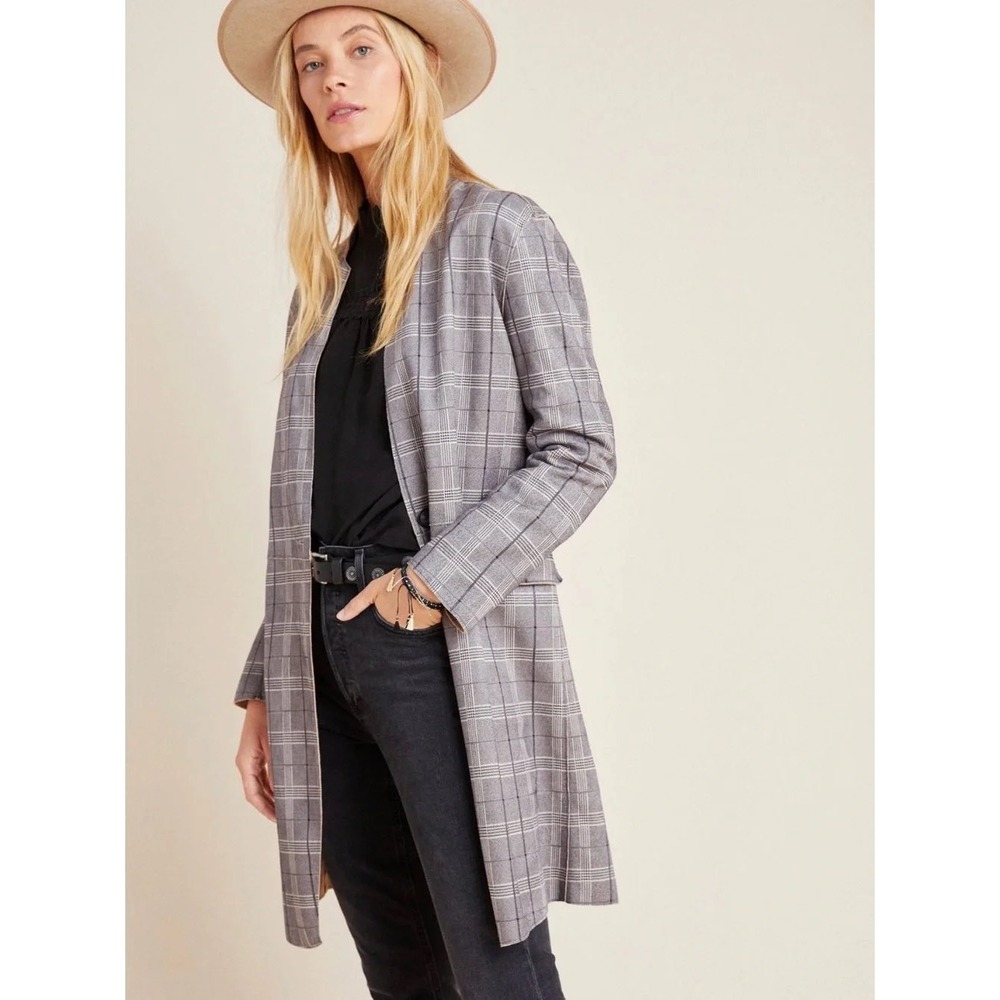 Blank NYC Anthropologie Renegade Blazer Jacket Grey Plaid Faux Suede Sz M NWT